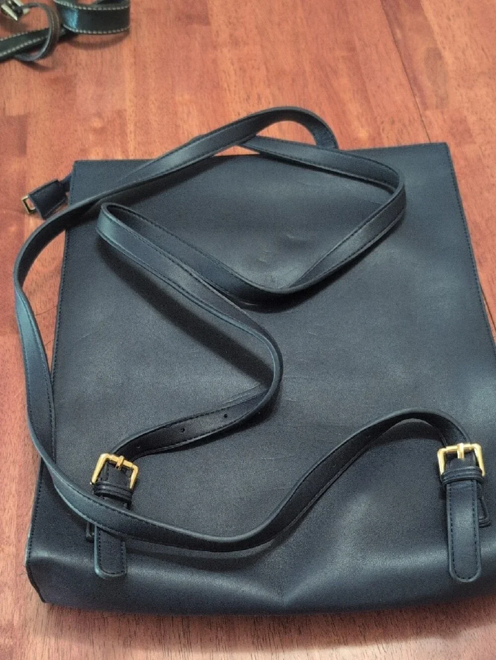 Leather Computet Backpack for Women - Navy